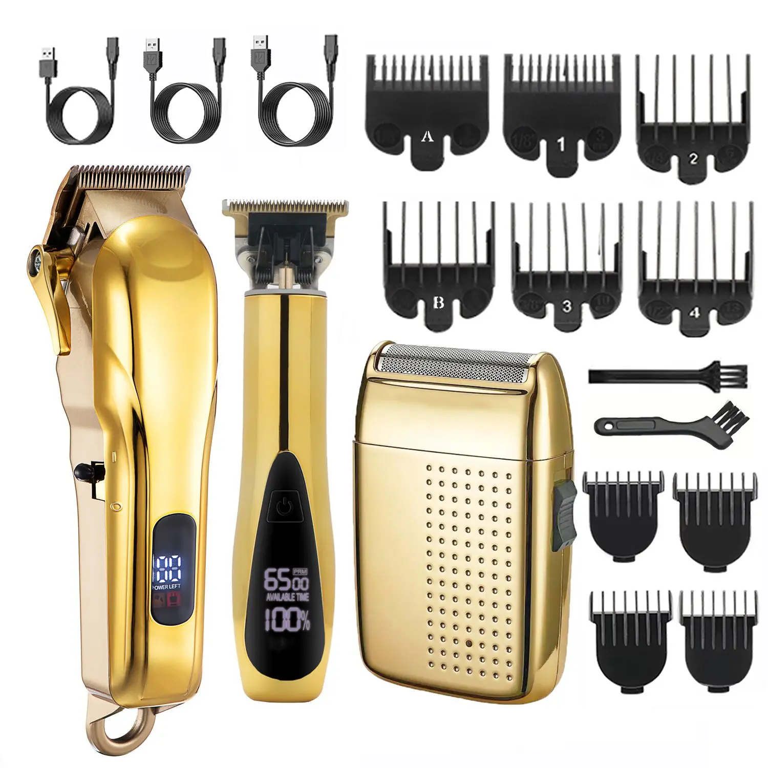3pcs Professional Barber Clipper Hair Trimmer and Shaver Set, Cordless Hair Clippers for Men, Recharge Hair Cutting Kit