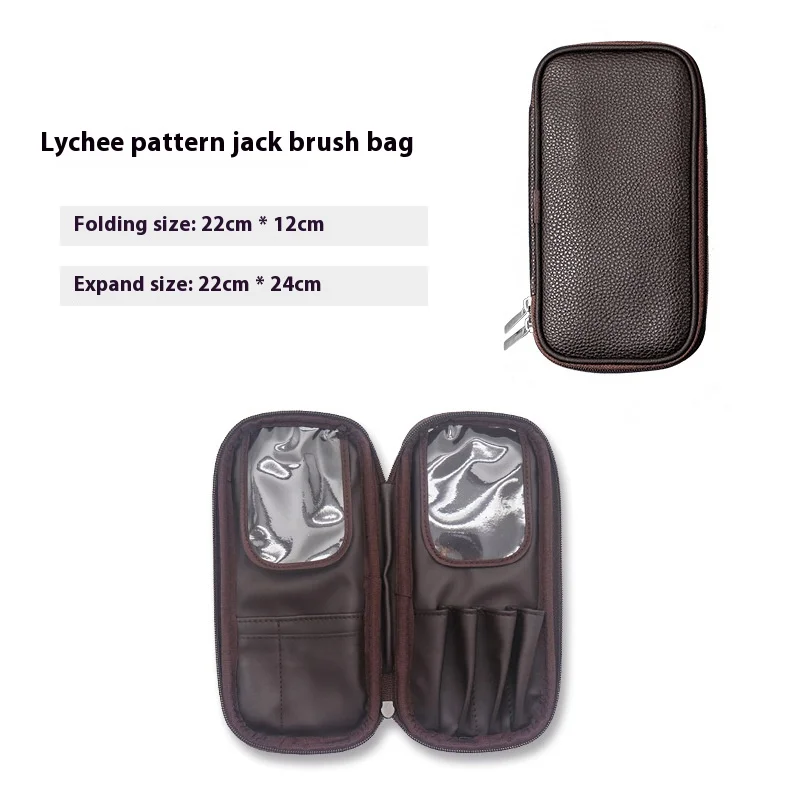 

Портативный дорожный чехол для кистей для макияжа из искусственной кожи, свернутый косметичка на молнии для кистей и аксессуаров