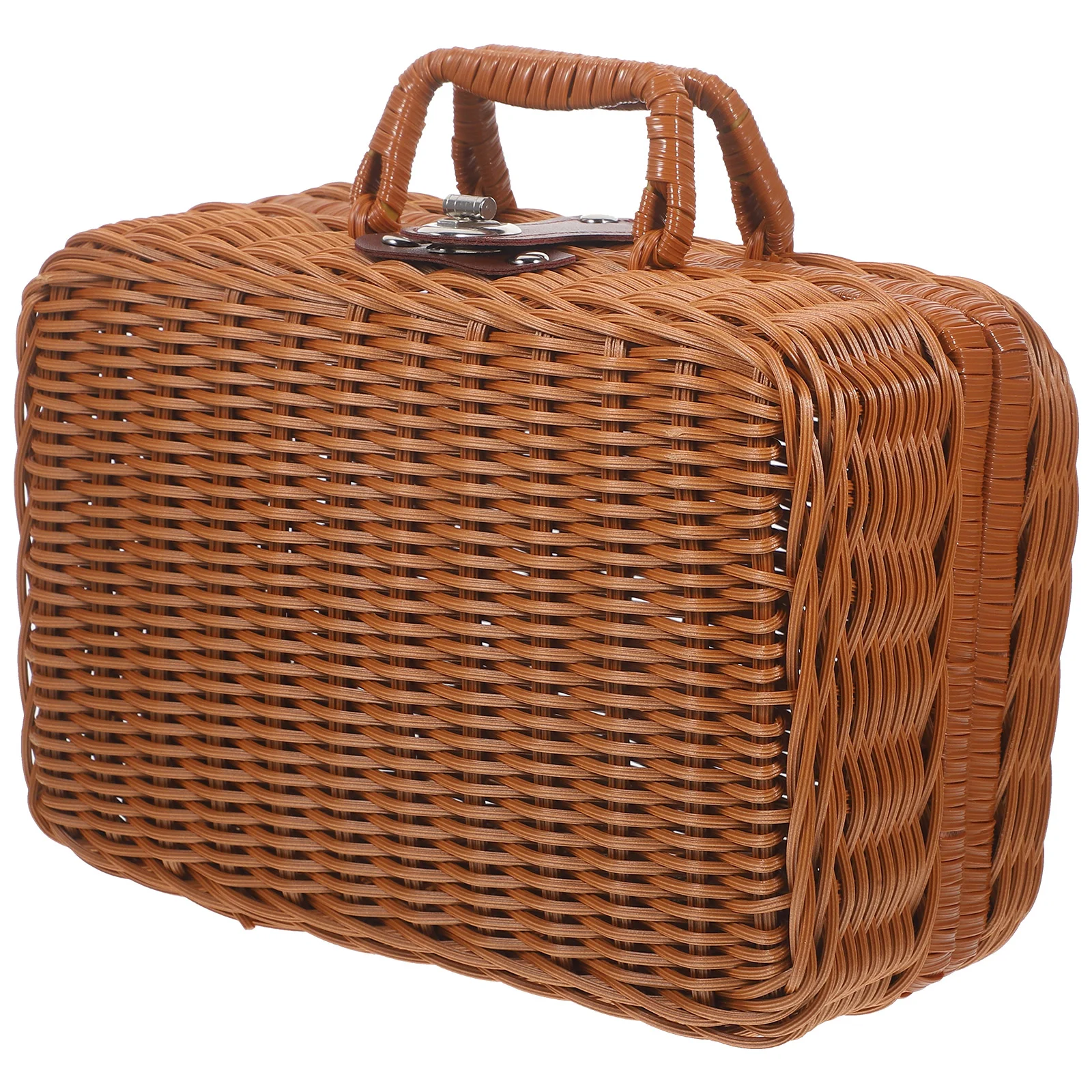 Storage Bins Imitation Rattan Box Handwoven Suitcase Decorate Wicker Picnic Basket Retro Decorative Office