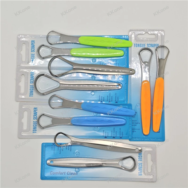 30Pcs Dental Tongue Scraper 410 Stainless Steel Plastic Coated Handle Blister Pack Oral Hygiene Care