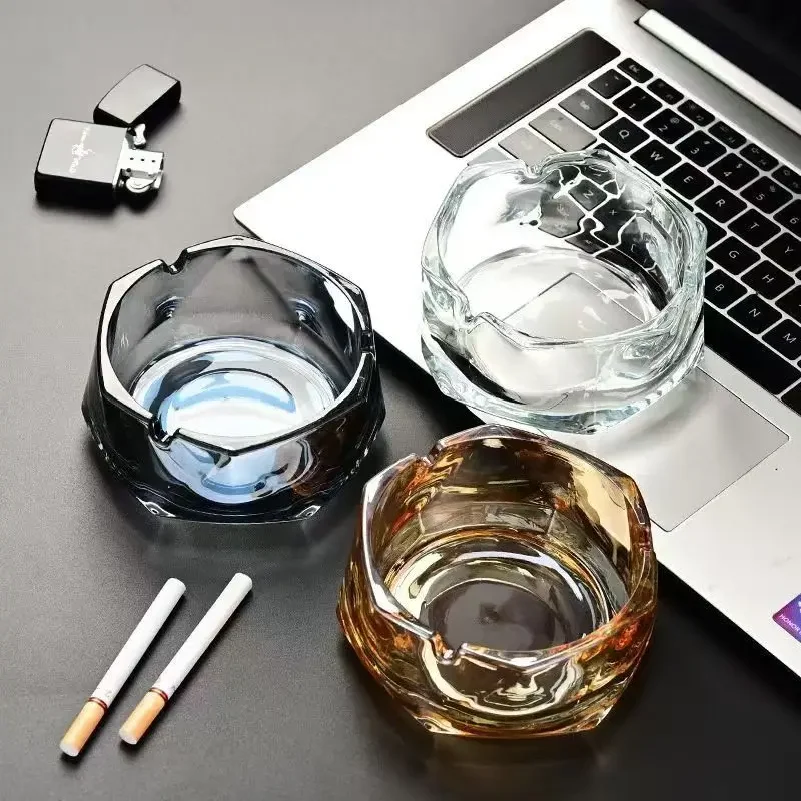 Household Crystal Glass Ashtray with Cover To Prevent Fly Ash Luxury Trend Living Room Decoration Office Decoration Ashtray
