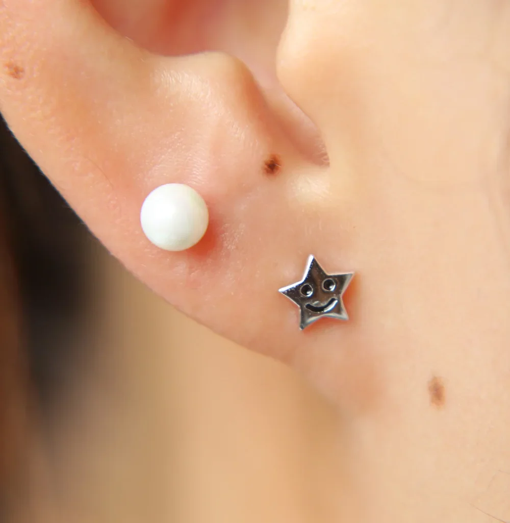 925 sterling silver cute jewelry girl multiple piercing smile star pearl top quality small cute earring jewelry