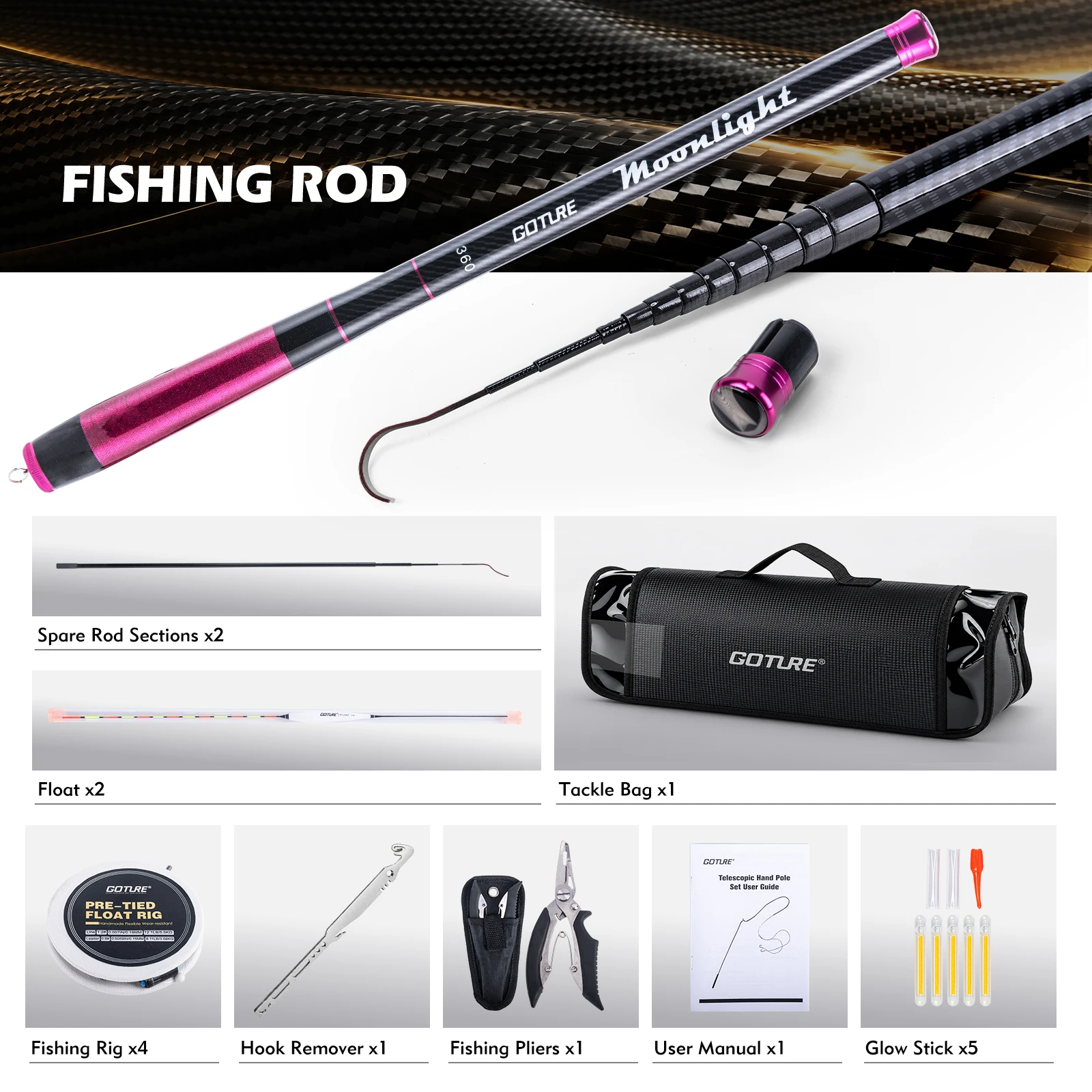 Goture 2pcs 1.8M-3.6M Carbon F - Fishing Rod Carbon Fiber 评论和价格