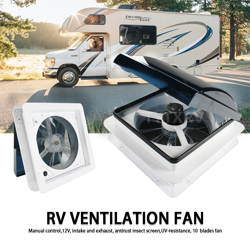 TYTXRV Caravan Accessories 14 inches 12V RV Roof Vent Fan with LED Light & Remote Control Ventilation Fan Smoke Lid