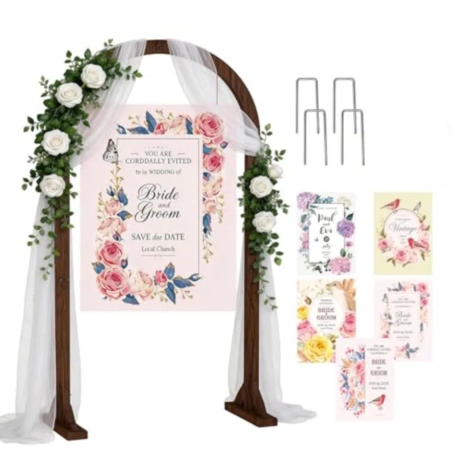 

6.6FT Wooden Wedding Arches for Ceremony Wooden Arbor Arch Backdrop Stand with Design Bundle for Indoor Outdoor Birthday Party