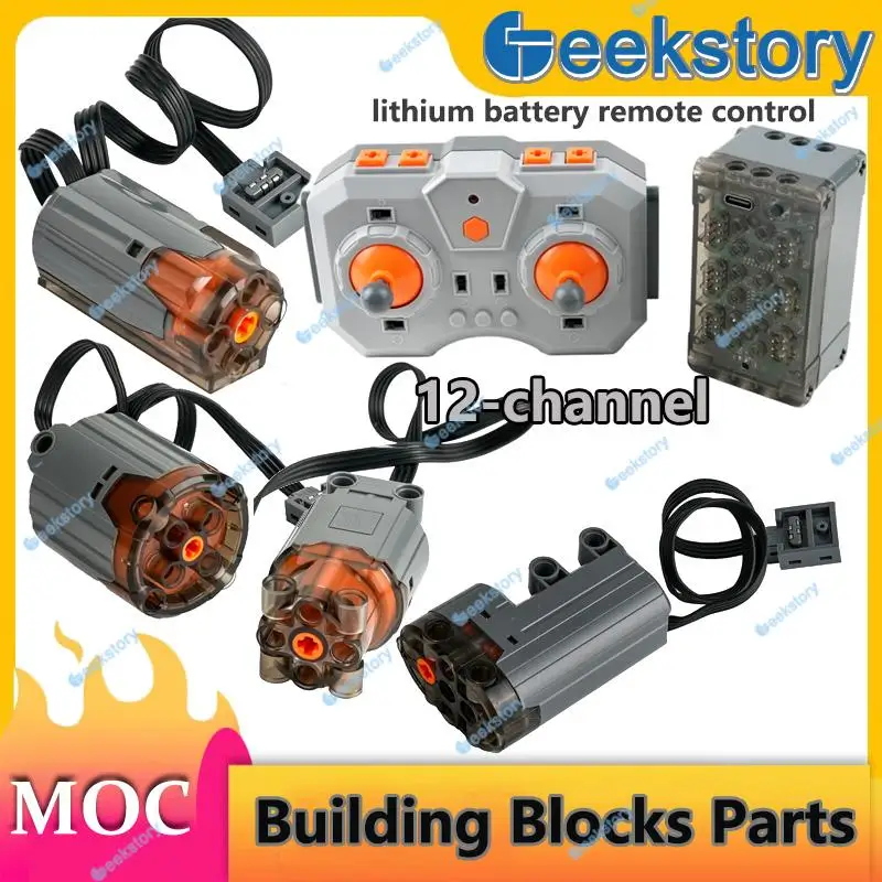 

12-channel APP Lithium Battery Remote Control Building Blocks Parts M/L/XL/Servo Motor Power Function Toys MOC Bricks Accessory