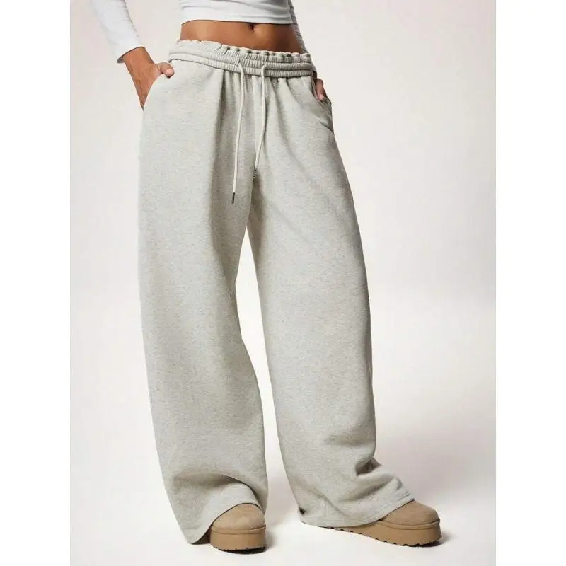 Fleece Lined Wide Leg Pants T 63004 Casual Comfortable mid Waist Low Rise Denim Fabric for Women in Winter Season