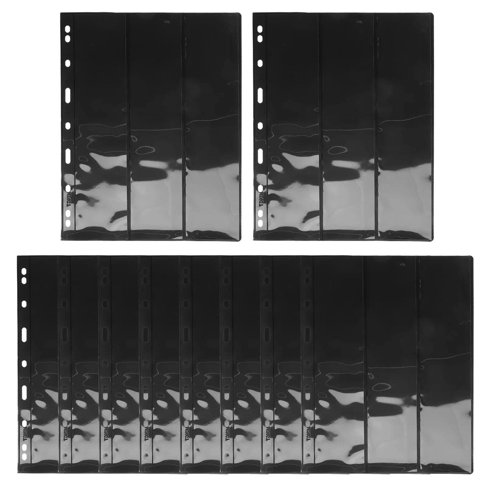 10pcs Collecting Pages 3-Slot Pet Sleeves For Storage Black Background Album Refill Sheets Trading Card Inserts