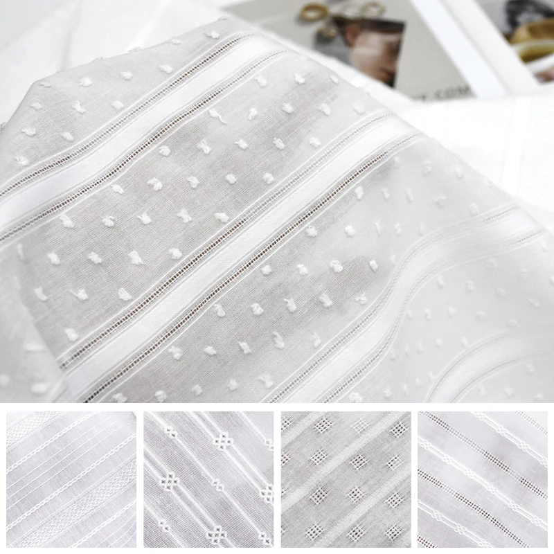 145x50cm Pure Cotton Summer Thin White Jacquard Fabric Shirt Dress Baby Dress Cute Fresh Embroidered Fabric Sewing Cloth