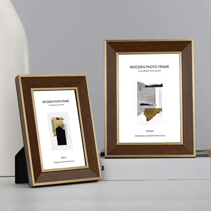 

For Premium Walnut Wood Photo Frame Modern Luxury Gold-Toned Walnut Finish High-Quality Decorative Picture Frame for Home Décor