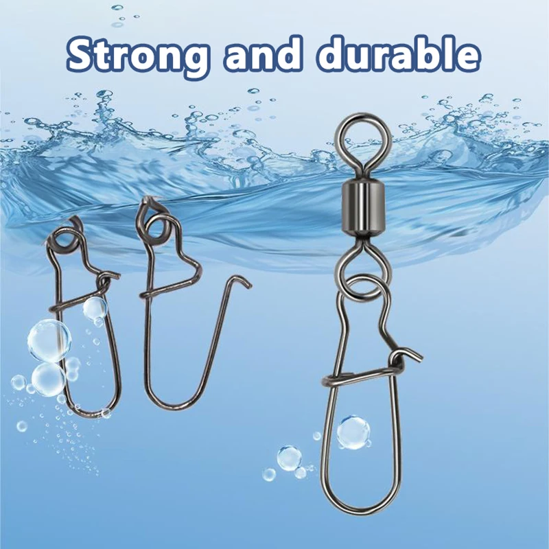 50pcs Fishing Connector Stainless Steel Snap Bearing Rolling Fishing Hooks Sea Fishing Lure Multifunction Pin Jig Tackle