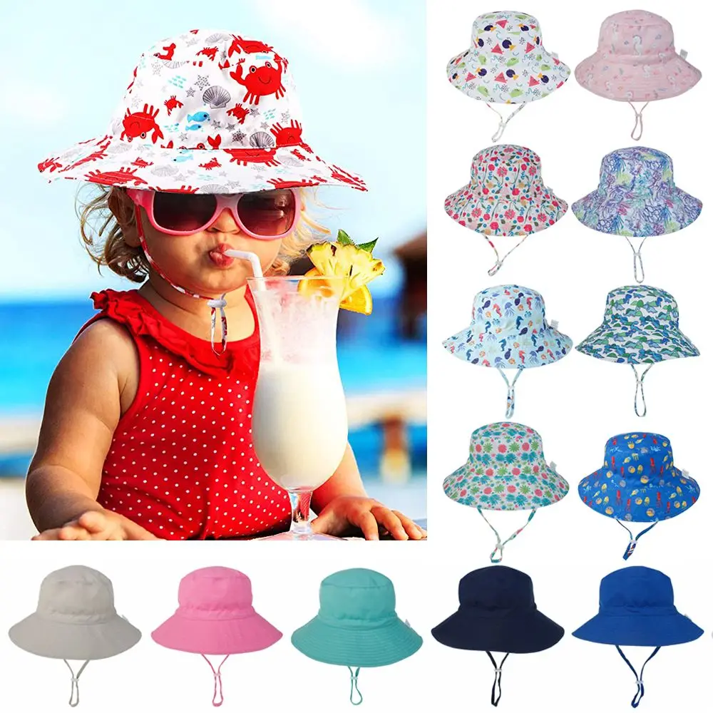 Sommer-Schwimmhüte für 0–8 Jahre, Nacken- und Ohrenschutz, UV-Schutz, mit verstellbarem Kinnriemen, Fischerhut, Strandkappe, Sonnenhut
