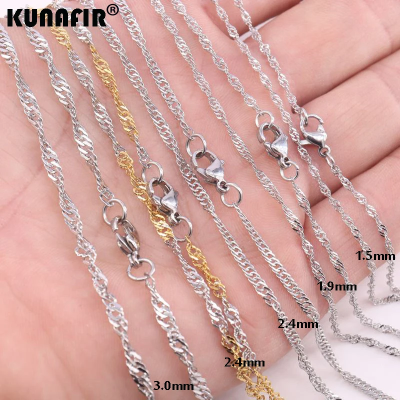 1.5Mm-3.0Mm Water Wave Rvs Ketting Ketting Ketting Vrouwen Mannen Mode Kettingkettingen Zx212