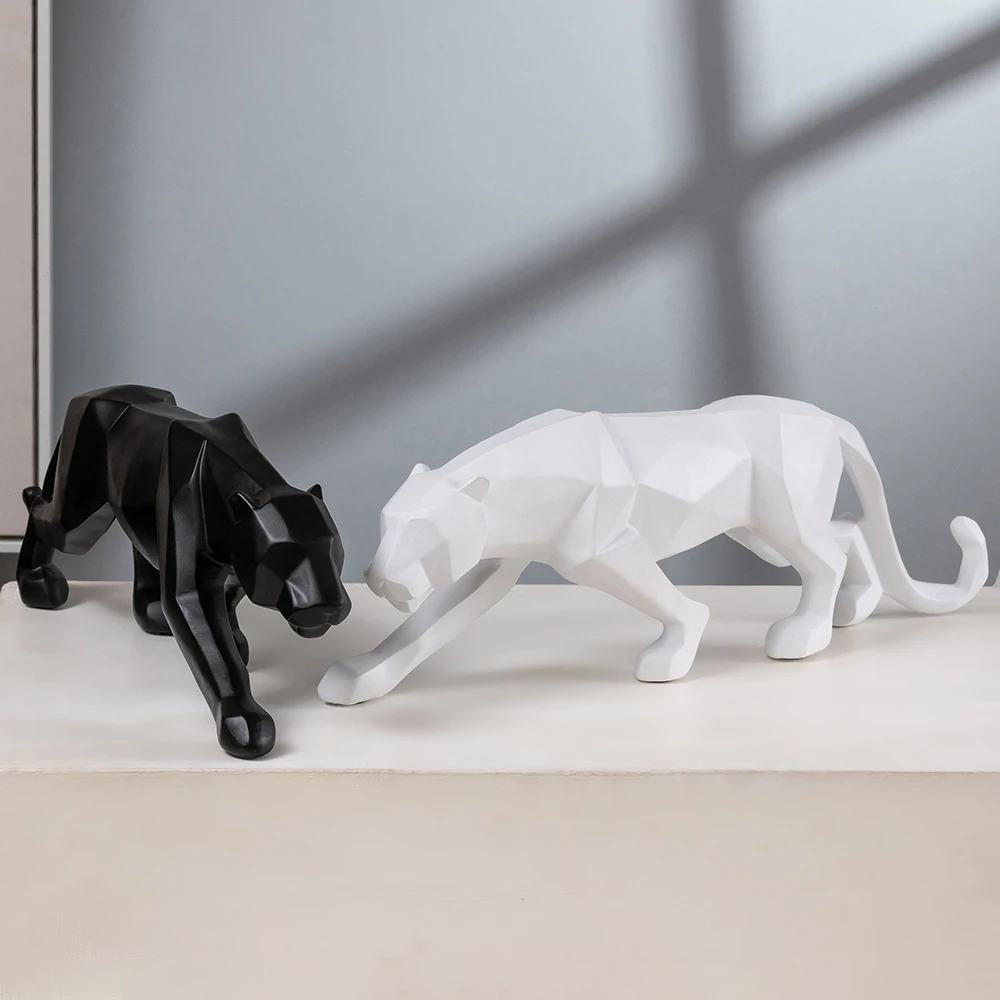 

Panther Statue Animal Figurine Abstract Geometric Style Resin Leopard Sculpture Home Office Desktop Decoration Crafts