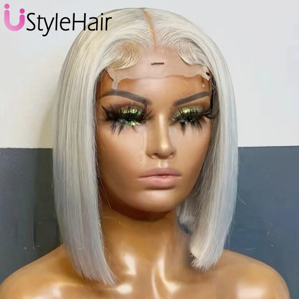 UStyleHair Platinum Blonde Bob Wig Lace Front Short Straight Synthetic Front Wig Heat Resistant Synthetic Hair Daily Used