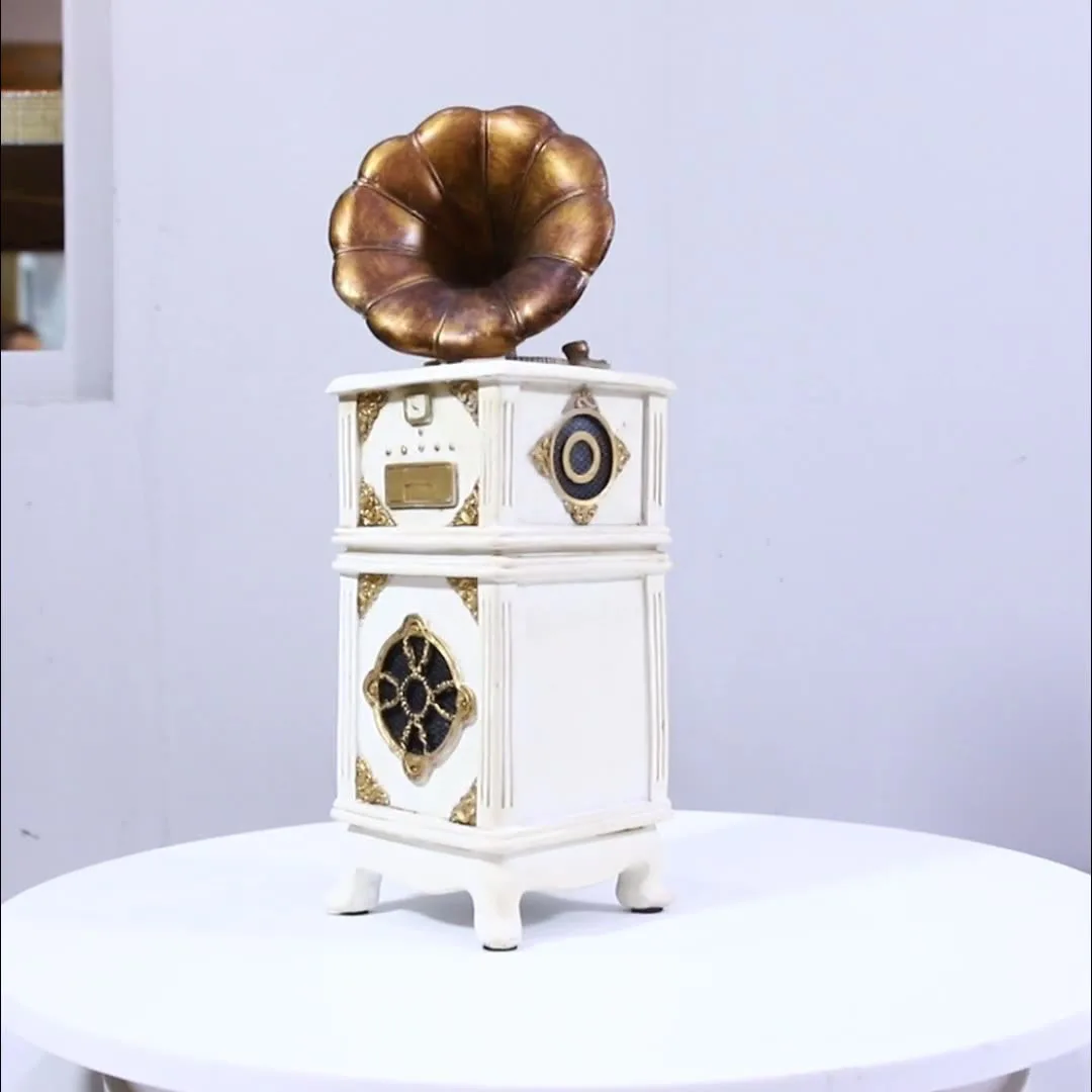 Vintage Style Resin Gramophone Ornament Handicraft Desktop Ornament Living Room Bedroom Bookshelf Creativity Home Decoration