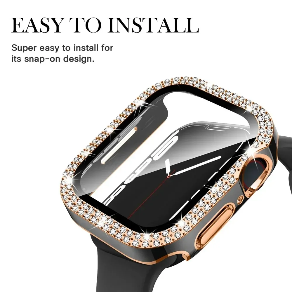 Hard PC Double Row Diamond Bumper For Apple Watch Series9 8 7 6 5 SE Ultra Fits 38-45mm Impact Sparkle Bling