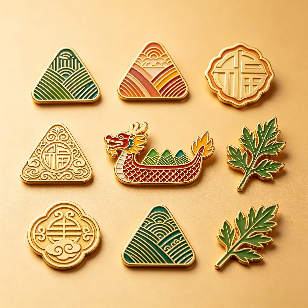 Custom Chinese Festival Enamel Lapel Pins, Rice Dumpling Dragon Boat Metal Brooch, Custom Logo Badge No MOQ - Detail 1
