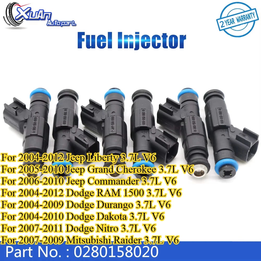 

XUAN 6x Топливные форсунки Сопло 0280158020 Для Dodge Dakota Nitro Durango RAM 1500 Mitsubishi Raider Jeep Liberty Commander 3,7 л