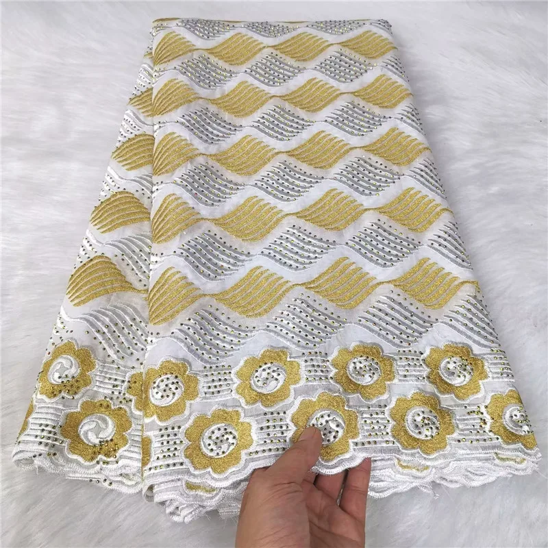 

African Lace Fabric with Stones, 100% Cotton, French Tulle Embroidery, Mesh Material for Nigerian Robe 5 Yards High Quality 2023