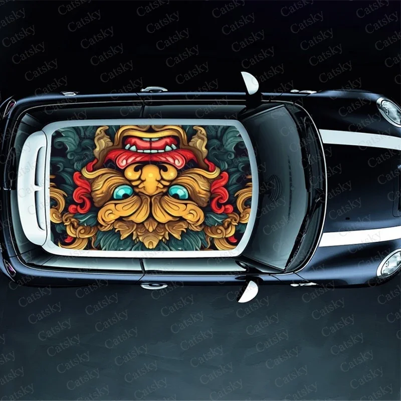 Scary Demon Face Car Roof Sticker Wrap Racing SUV Accessories Packaging Painted PVC Custom Car Graphic Decal