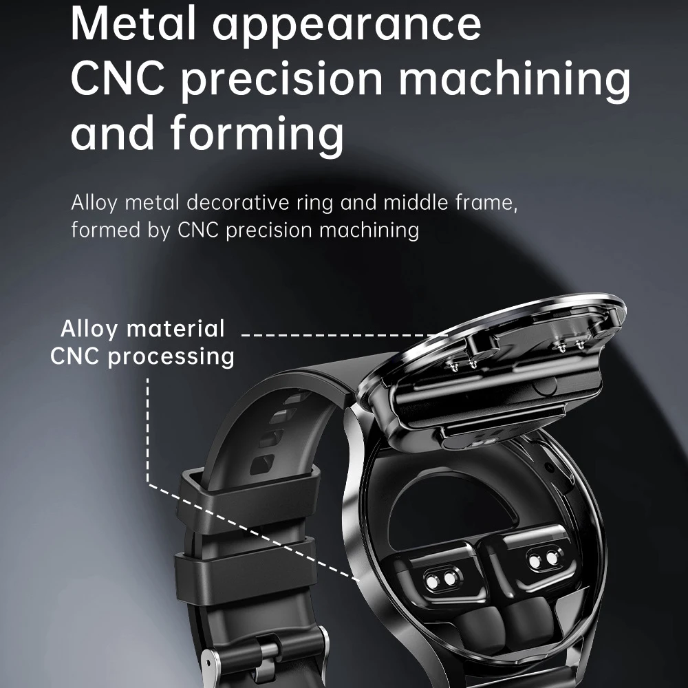 Reloj inteligente deportivo 2 en 1 con auriculares TWS, dispositivo con reducción de ruido, NFC, ritmo cardíaco, resistente al agua, llamada de diente azul