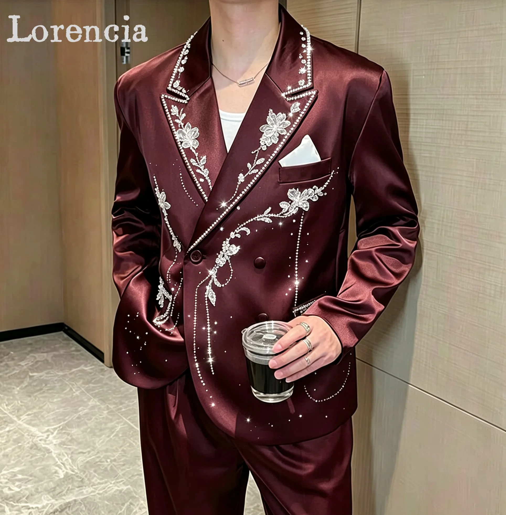 Luxury Diamona Men Suits Slim Fit Notched Lapel Groom Formal Tuxedo 2 Pieces Set Casual Male Party Blazer Customized Ropa Hombre