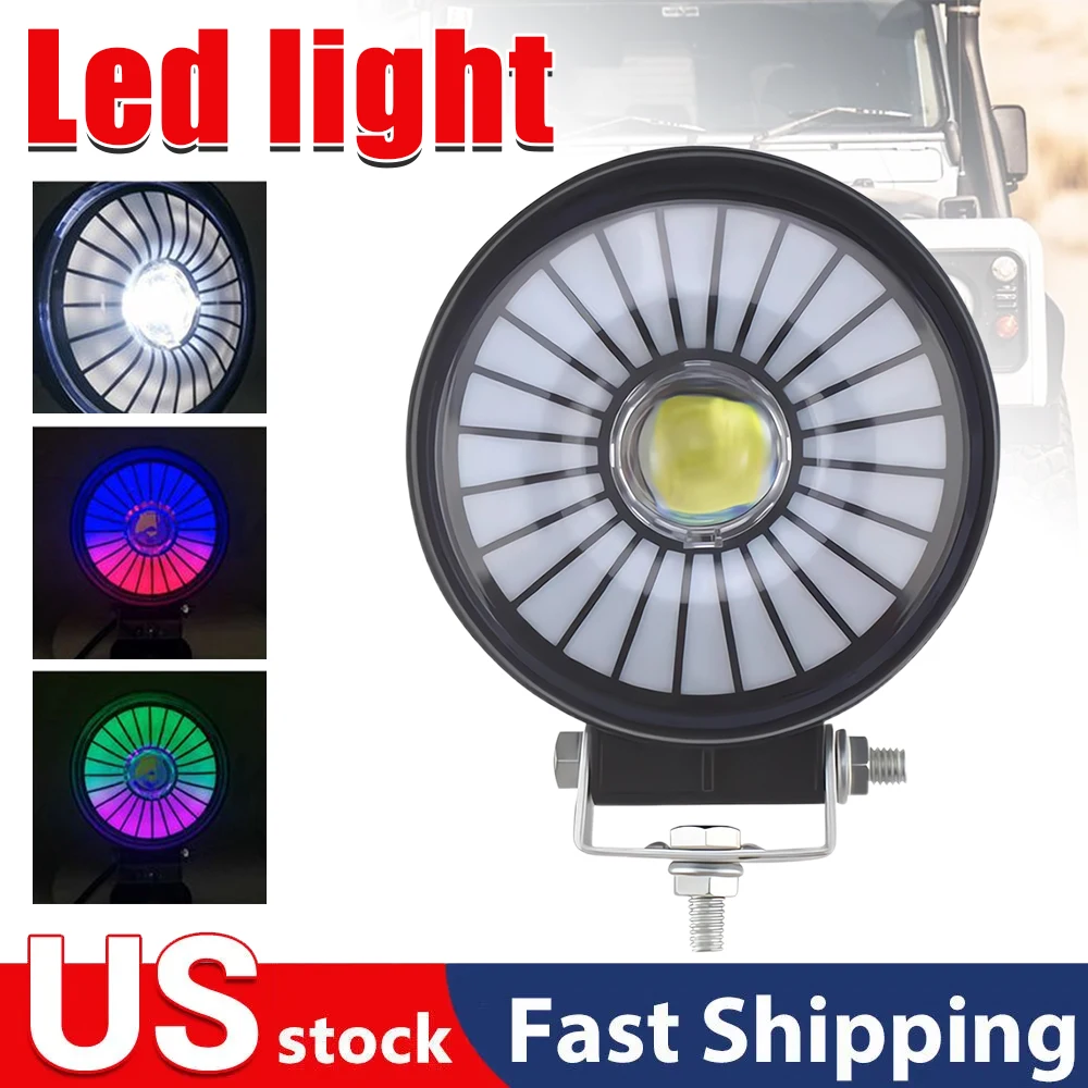 

4Inch Colorful LED Lights Bar Round Work Light Pod Motor Vehicle Lighting Trucks SUVs & Forklifts Colorful Lamp Mounting Screws