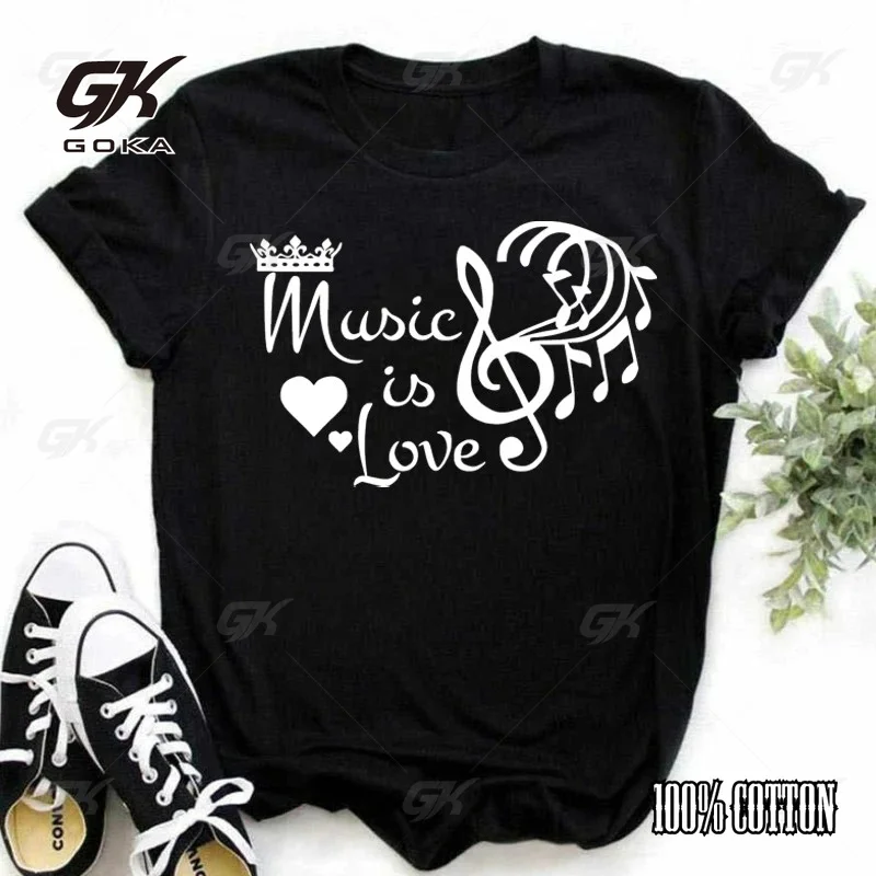 Golden Heart-Shaped Treble Clef Music Symbol Print Unisex clothes tops T Shirt, Music Lover Casual Tee