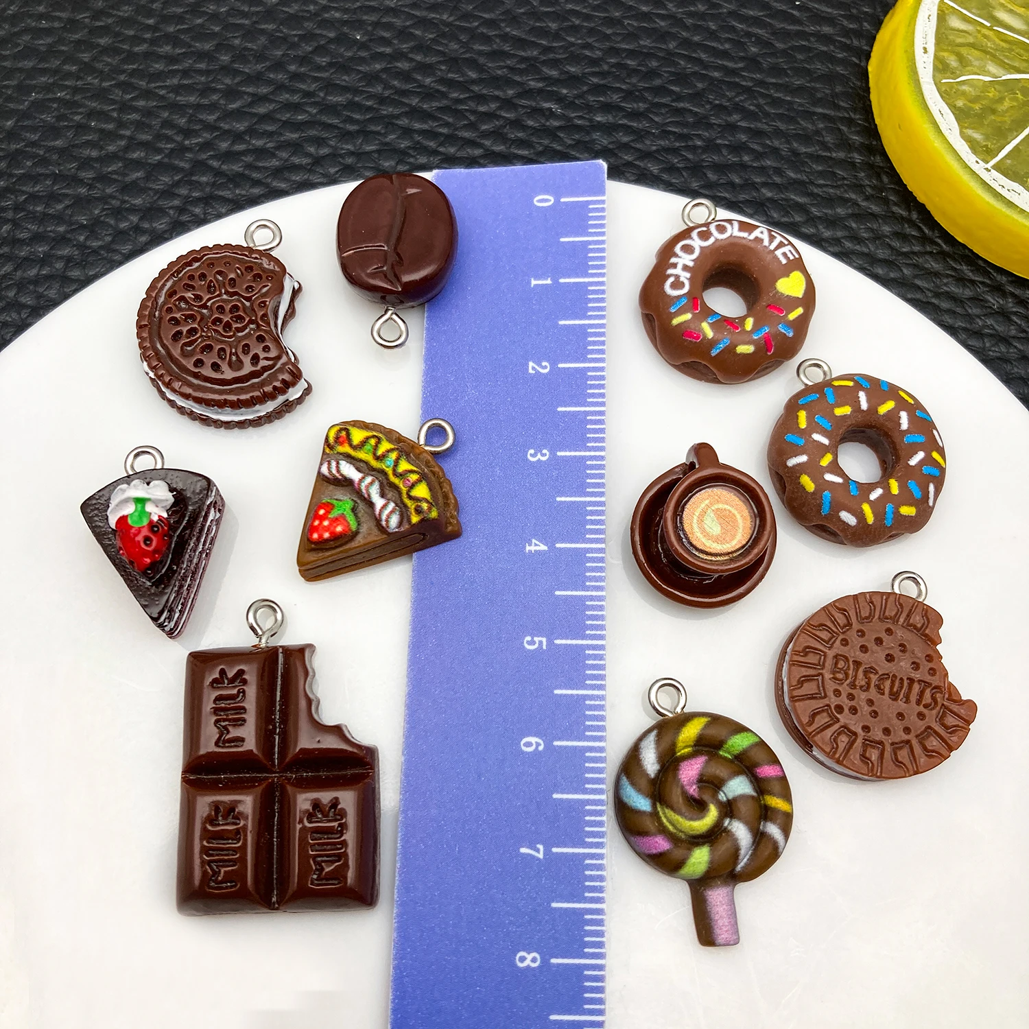 10pcs Resin Brown Chocolate Coffee Bean Series Charms Pendant DIY Necklace Bracelet Keychain Jewelry Accessories
