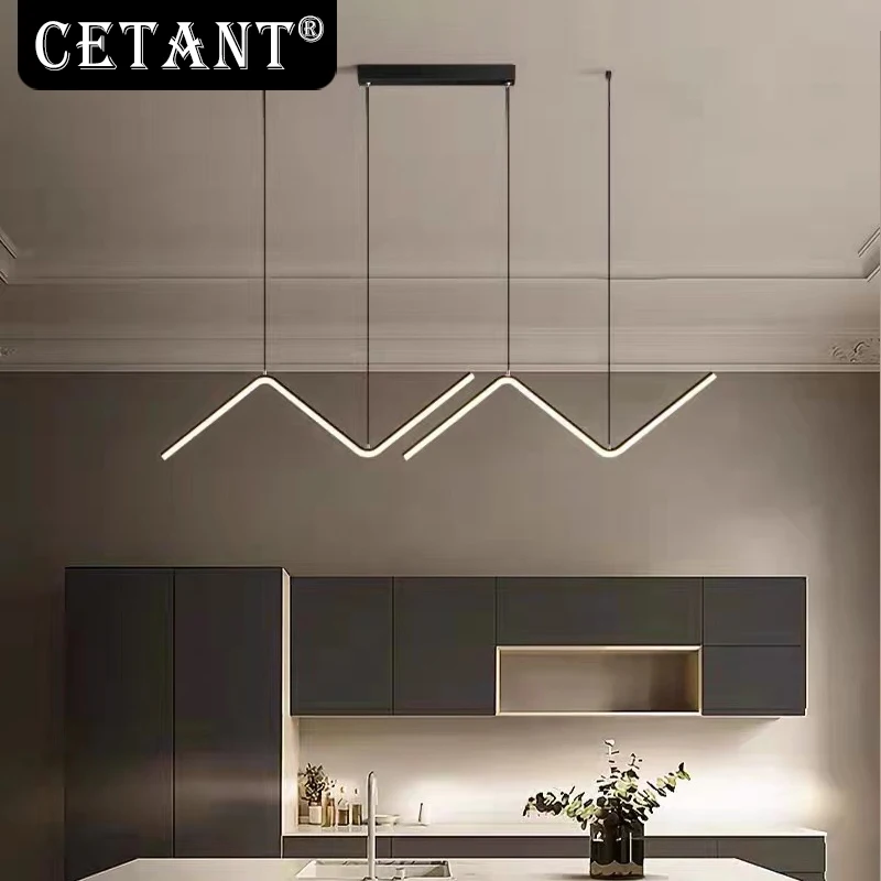 Modern LED Pendant Light Luxury Strip Lamp Bedroom Living Dining Study Room Simple Indoor Home Decoration Remote Hanging Fixture