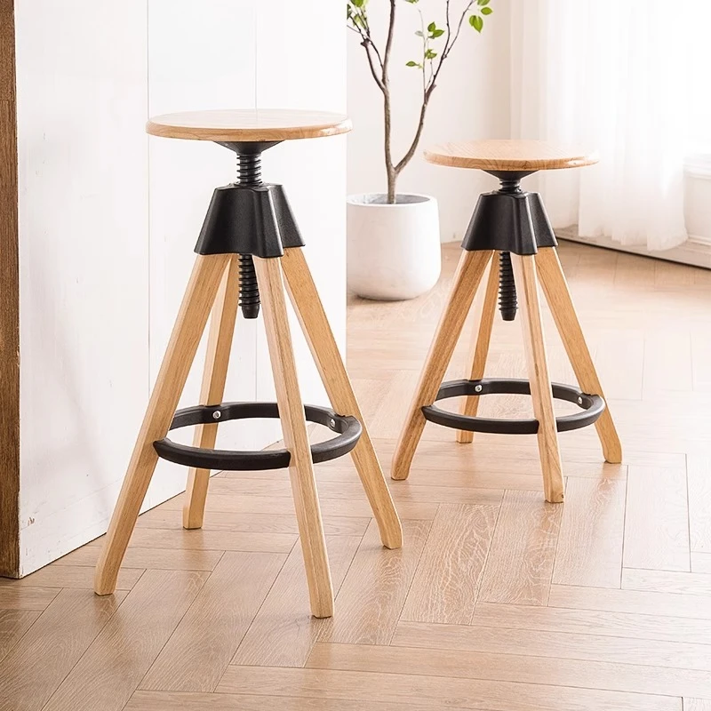 

Adjustable Height Bar Stool Nordic Solid Wood 360° Swivel Stool Modern Minimalist Counter Chair for Home Bar/ Cafe/ Restaurant