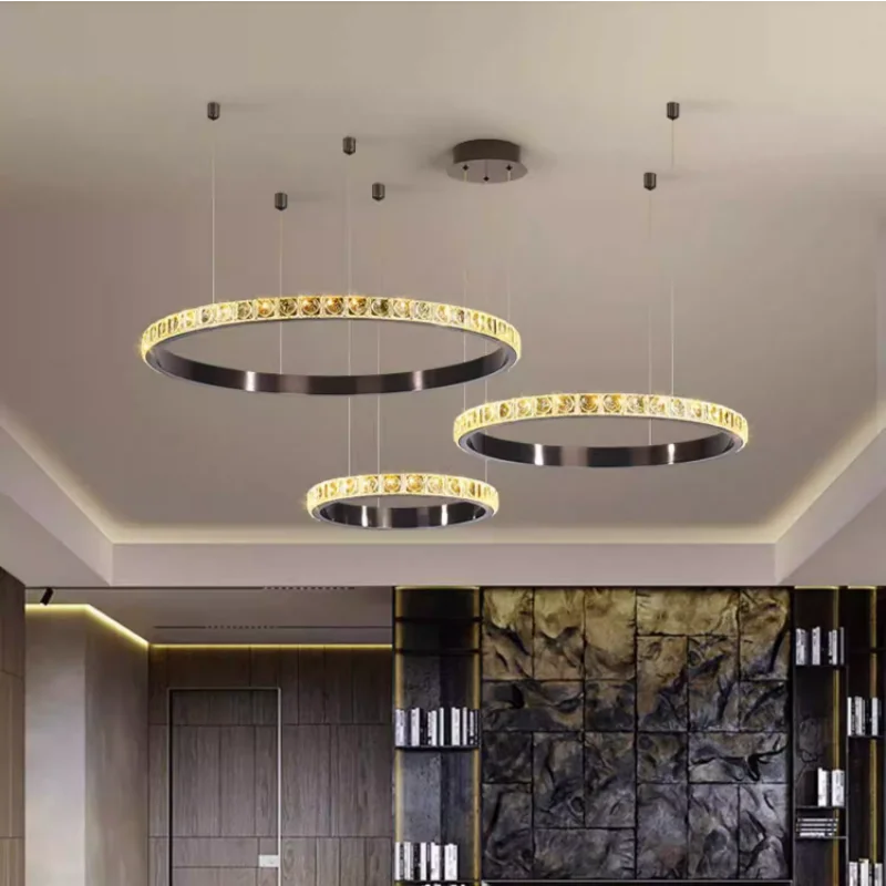 

Modern LED Chandelier Light Round Ring Circle Pendant Lamp Home For Living Room Lighting Indoor Golden Lustre Chandelier Fixture