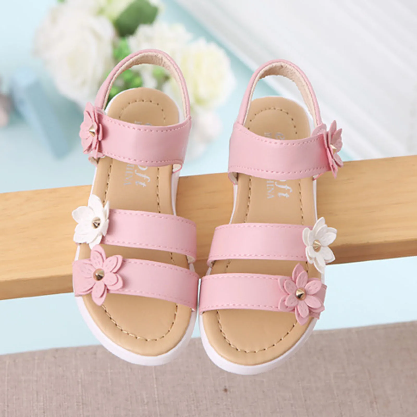 Pink Sweet Girls Sandals Toddler Kids Baby Girls Flower Rubber Sandals Non-Slip Shoes Cross Sandals Summer Baby Princess Shoes