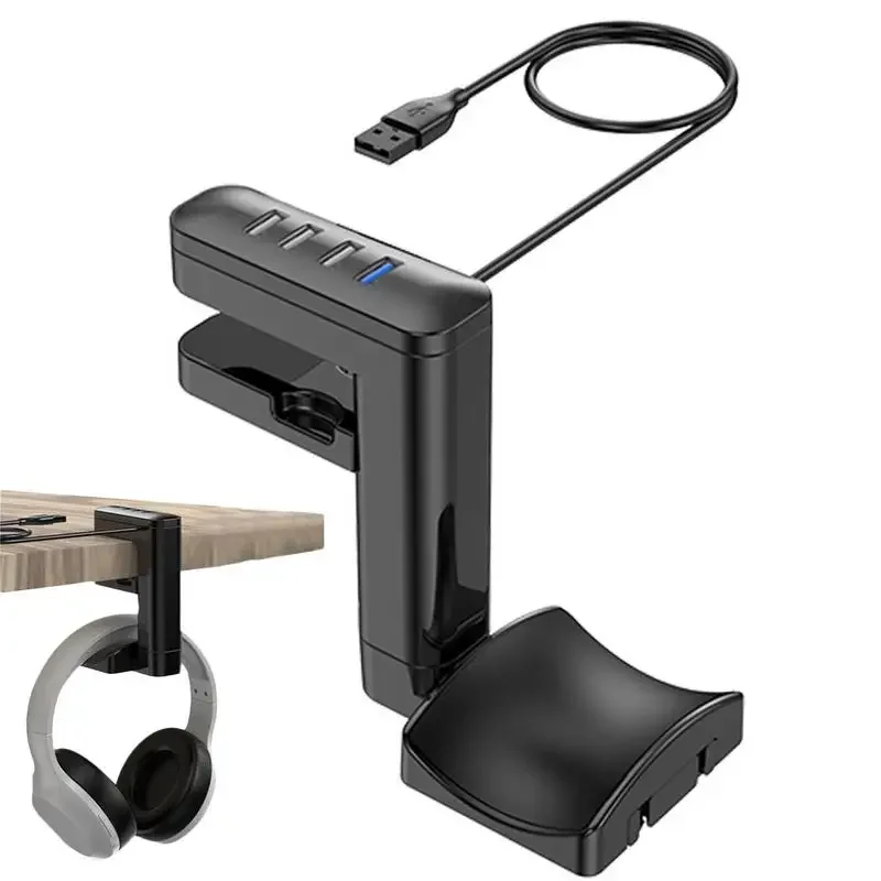 Staffa per cuffie Supporto per espositore per cuffie da gioco per PC con montaggio girevole con porte USB Hub sotto il gancio per gancio per auricolari da scrivania