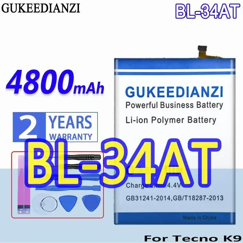 

Reliable Power Supply For Tecno K9 Plus Mobile Phone Battery Replacement 4800Mah BL-34AT