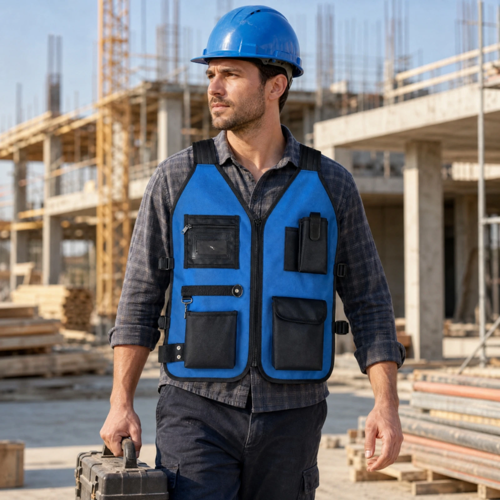 Multifunctional Work Vest Breathable Electrician Tool Vest High Visibility Hook-and-Loop Closure for Electricians