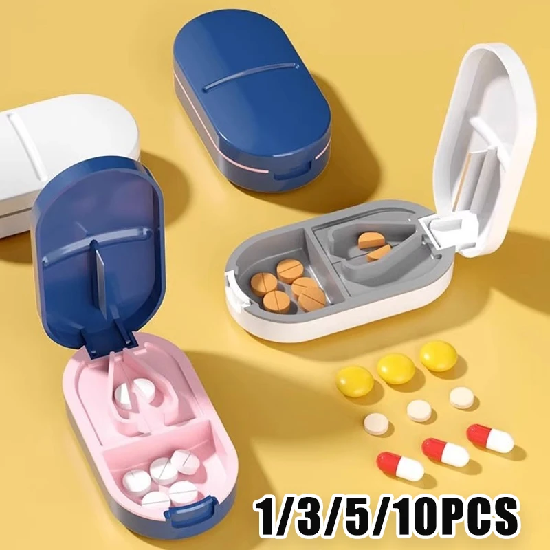 

Портативный резак для таблеток (1-20 шт.) с футляром для хранения и диспенсером-органайзером, безопасный дизайн лезвия, для путешествий, дома и аптеки