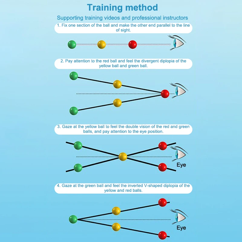 Insufficiency Training Tool Target Pointing Practice Sports Eye Sight Train Three Beads Brock String Vision Convergence