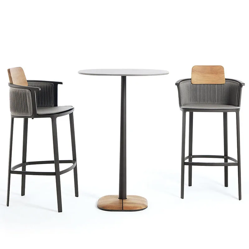 

Modern Garden Set Bar High Table And Chair Balcony Lounge Bar Chair Teak Rope Outdoor Furniture Set