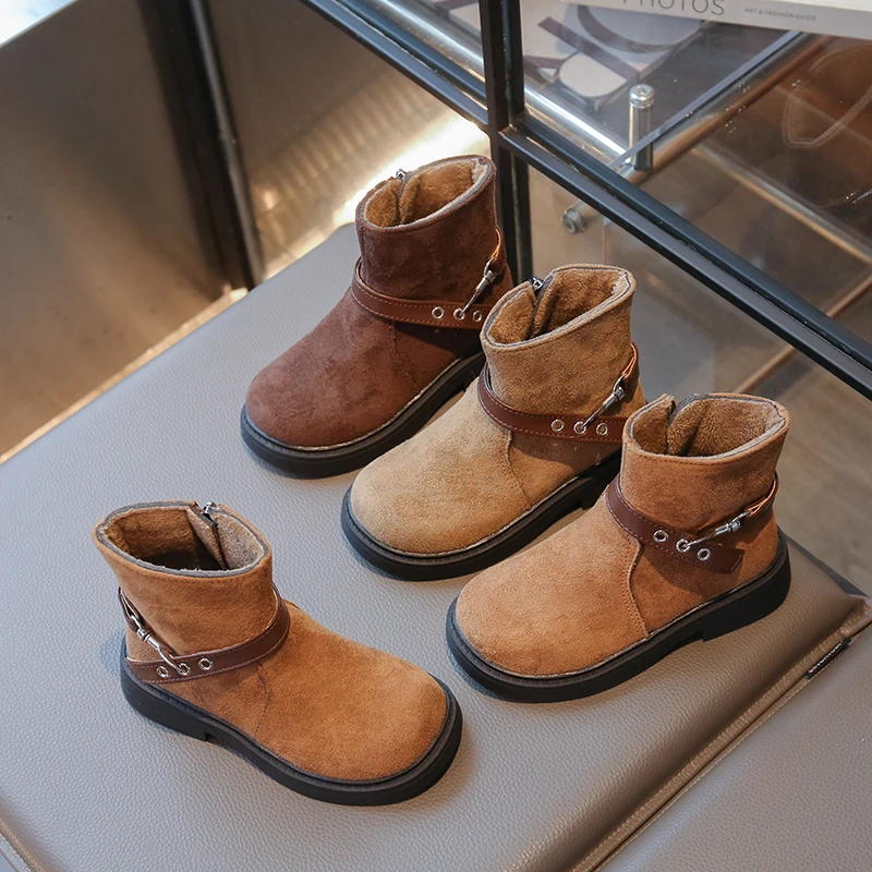 

Girls' British-style retro Western cowboy boots 2025 winter new style fleece warm cotton boots are stylish and anti-slip