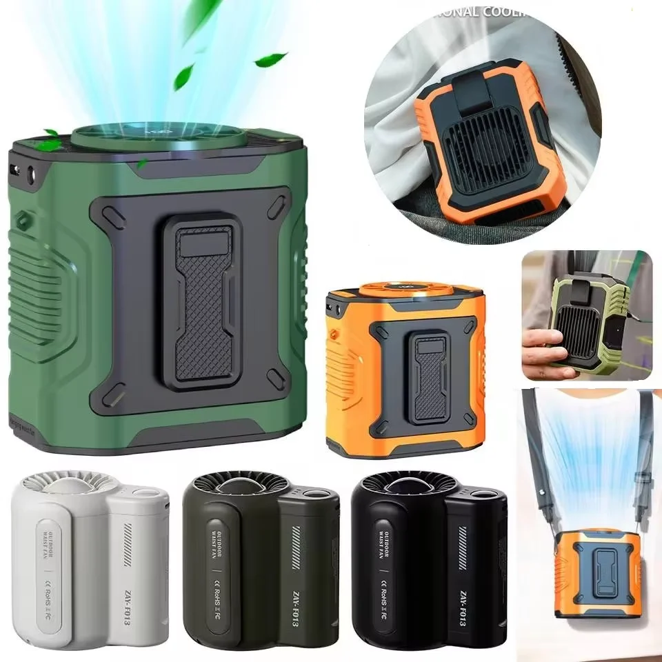 

Портативный поясной вентилятор 4000 мАч, перезаряжаемый подвесной вентилятор на шею, персональный носимый вентилятор с зажимом для ремня и светодиодным фонариком для кемпинга на открытом воздухе
