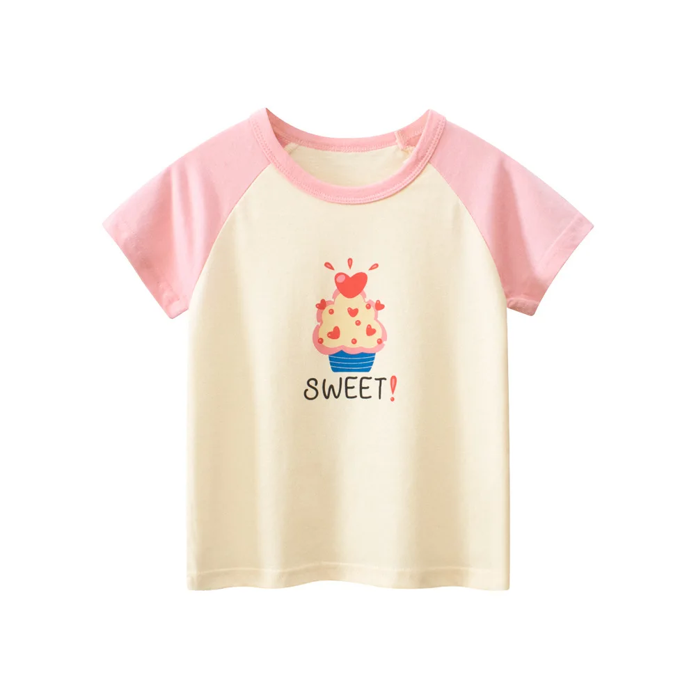 T-shirt de manga curta de algodão para meninas de 1 a 9 anos, casual, bonito e doce roupa para crianças