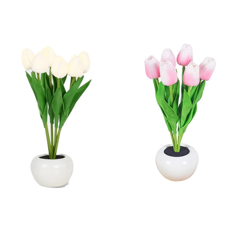 ABRW-Lampada tulipano, nuova lampada da tavolo LED simulazione tulipano luce notturna con vaso, lampada da tavolo decorazione casa soggiorno
