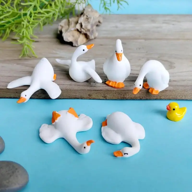 6 Pack Goose Duck Animal Model Resin Craft Miniature Figure Tiny Bonsai Micro Landscape Fairy Garden Home Decor Outdoor