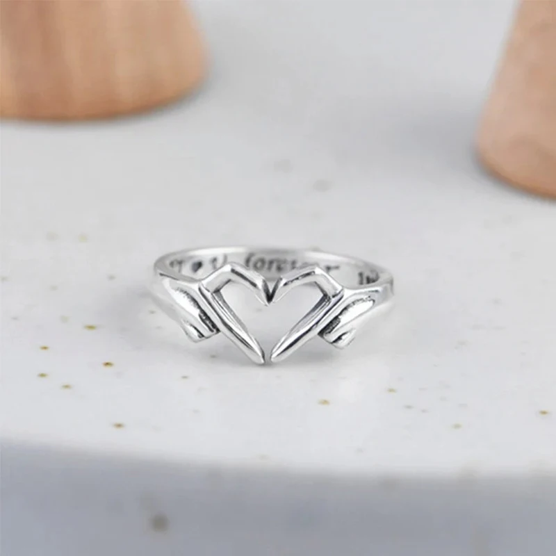 Huitan-anillos de plata de ley 925 con forma de corazón, joyería de aniversario romántica con gestos, te amo para siempre, grabado de palabras, accesorio para niña