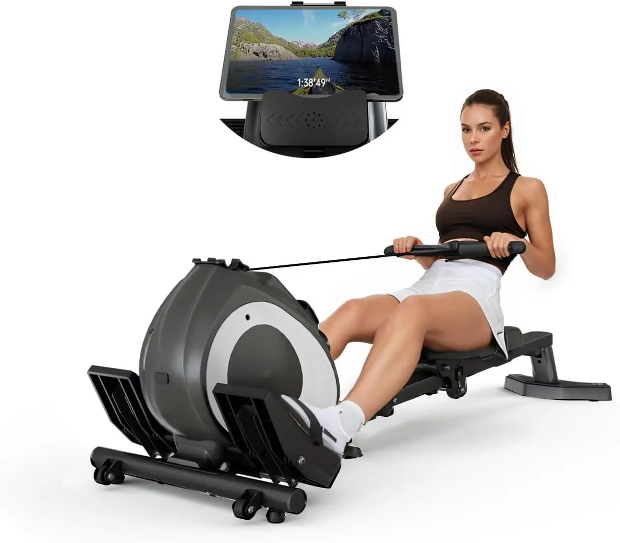 Rowing Machine for Home Adjustable 8-Speed Booster Burn Fat & Sculpt Muscles  Supports Up to 265 LBS  Phone/Tablet-Ready D