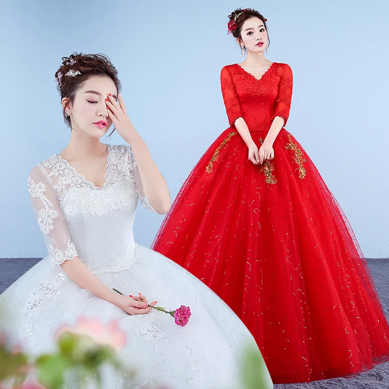 XXN-053#Bride's Wedding Dress in White Or Red Custom-Made Large Sizes Affordable Wholesale Ball Gown for Weddings Party Prom