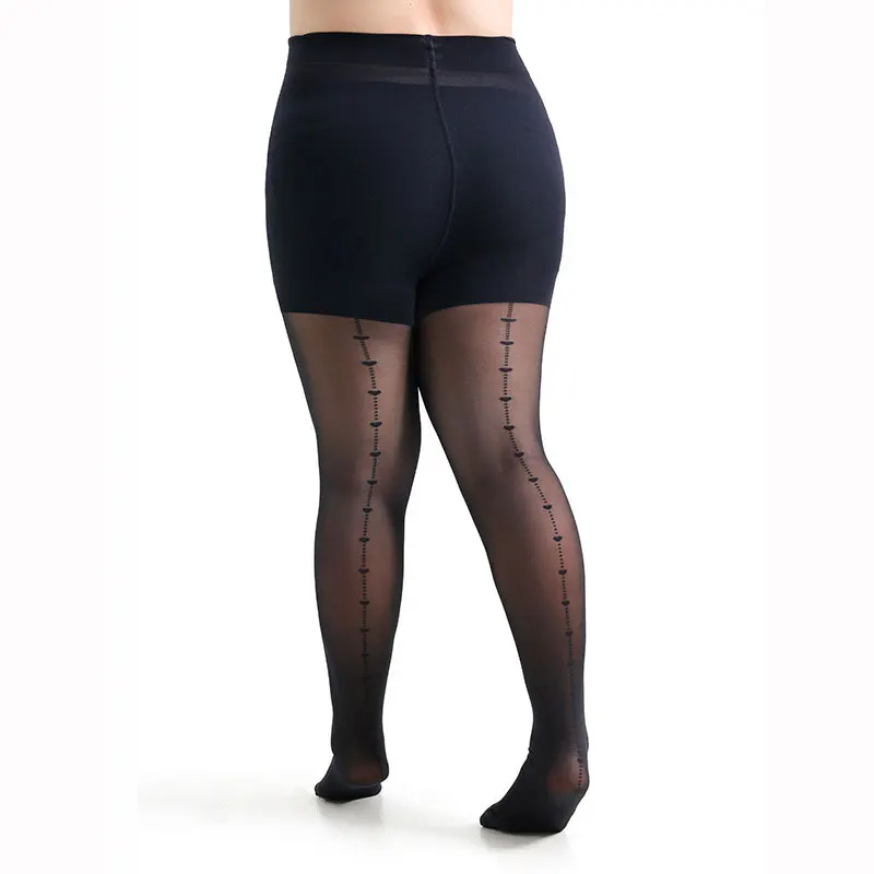 Women 30D PLUS SIZE XL 2XL 3XL 4X Ladies Confort Lift Hip Nylon Hosiery Pantyhose Rear Vertical Heart Pattern Hosiery Stockings
