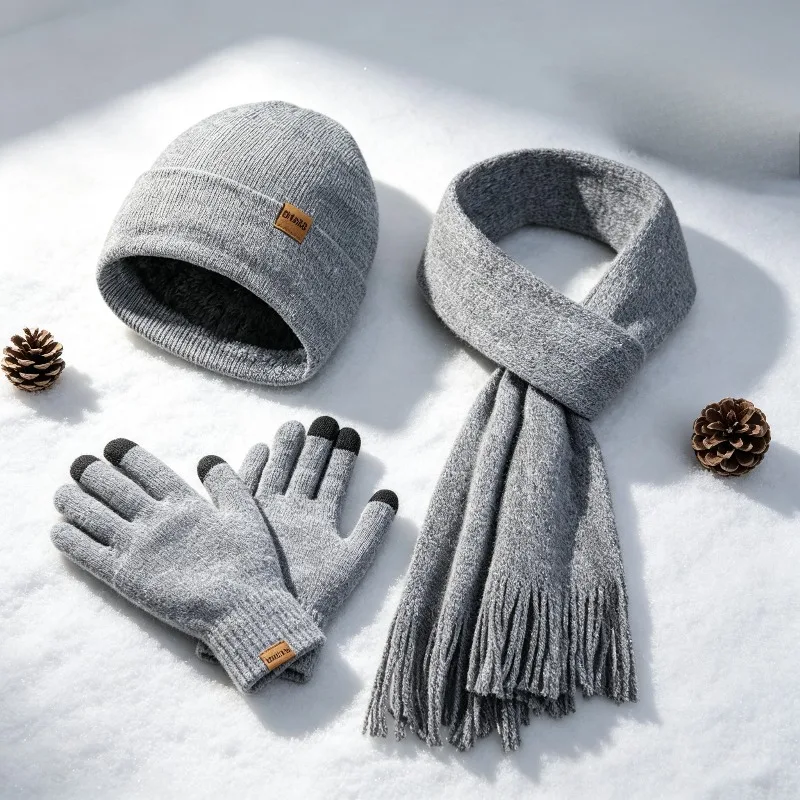 Unisex Winter Warm Fleece Lined Knit Beanie Scarf Glove Set New Style For Men Women Daily Outdoor Wear